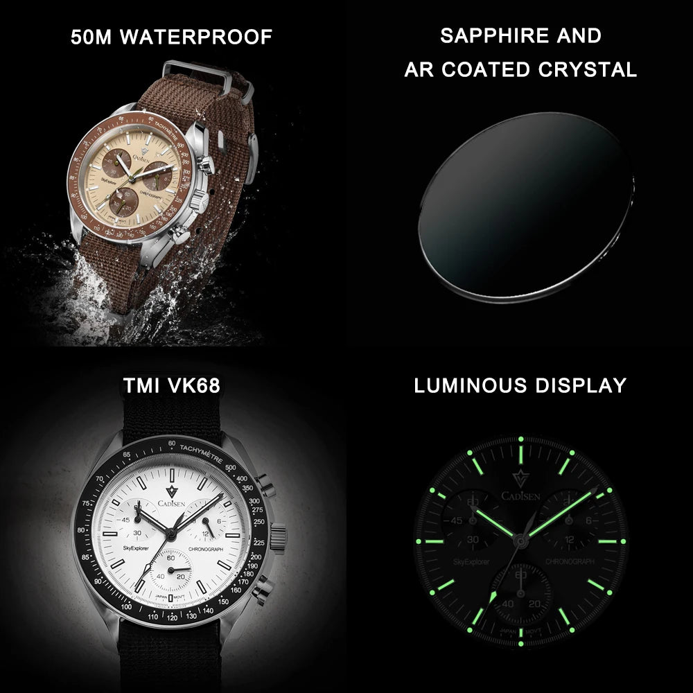 Cadisen Mens Quartz Chronograph Watch With Sapphire Crystal For Men