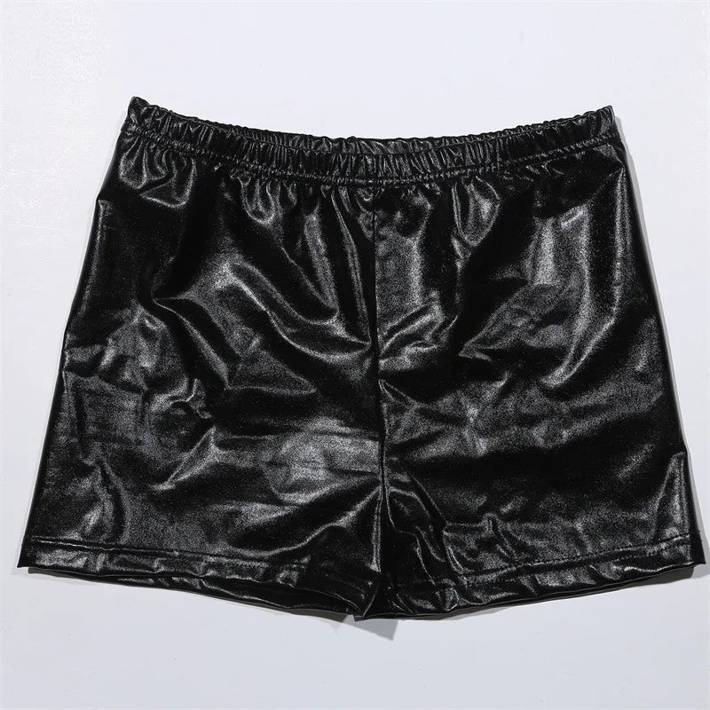 Women Yoga Shorts Seamless PU Shiny Mid Waist Fitness Shorts