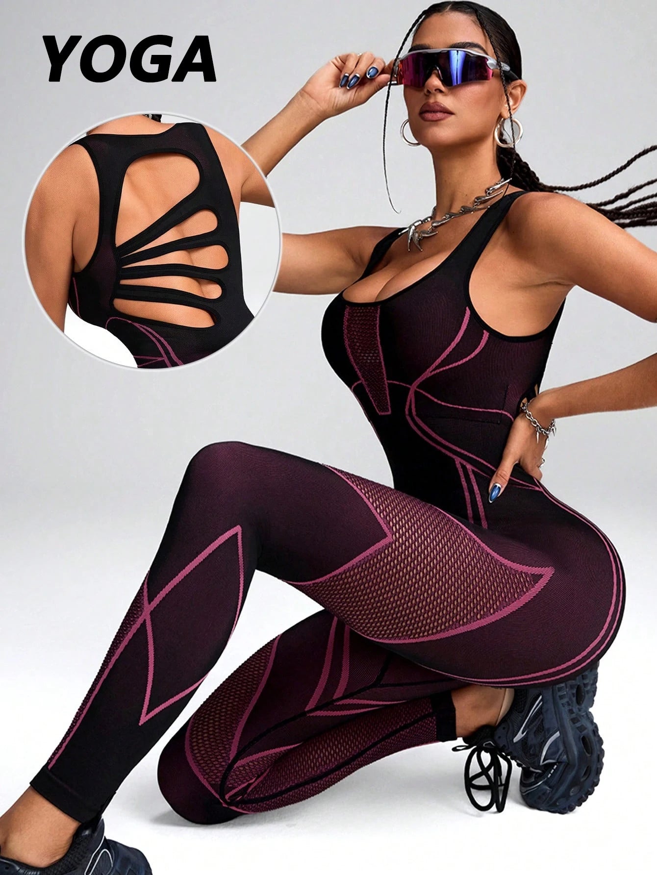 Womens Yoga Jumpsuit Fitness Training Suit Splicing Design