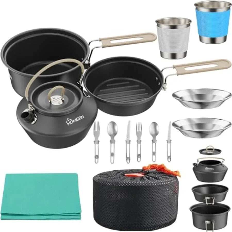 OLOEY Ultralight Anodized Aluminum Camping Cookware Set for Two