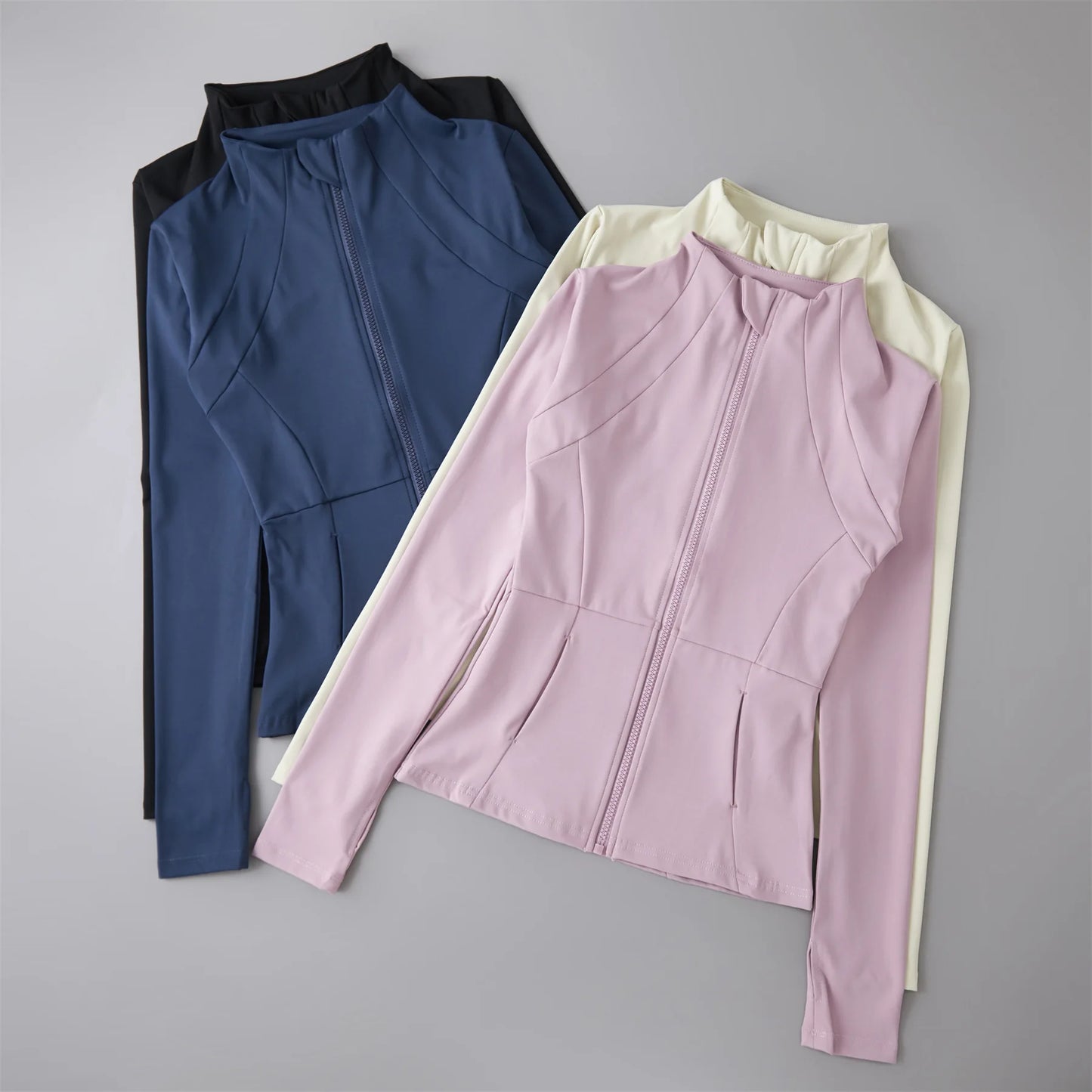 Lightweight Womens Yoga Jacket With Zip Pockets And Thumb Cuffs