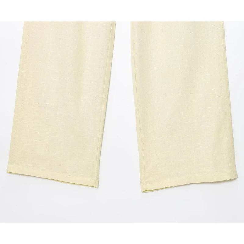 Mujer Women High Waist Pleated Wide Leg Casual Pants