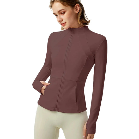 Lightweight Womens Yoga Jacket With Zip Pockets And Thumb Cuffs