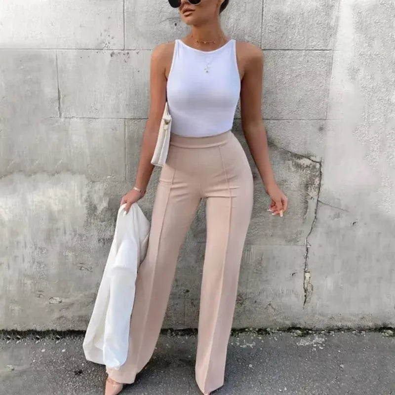 Ladies' Slim Fit Bell Bottom Pants High Waist Wide Leg