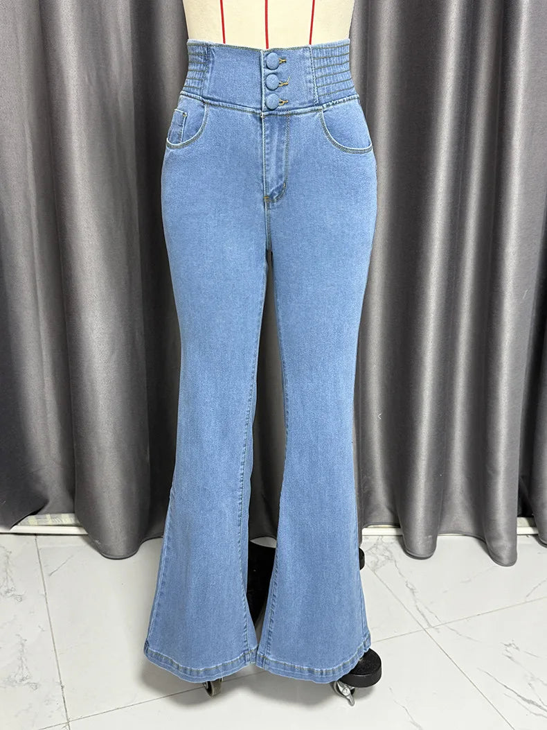 Women High Waist Elastic Denim Jeans Slim Fit Streetwear