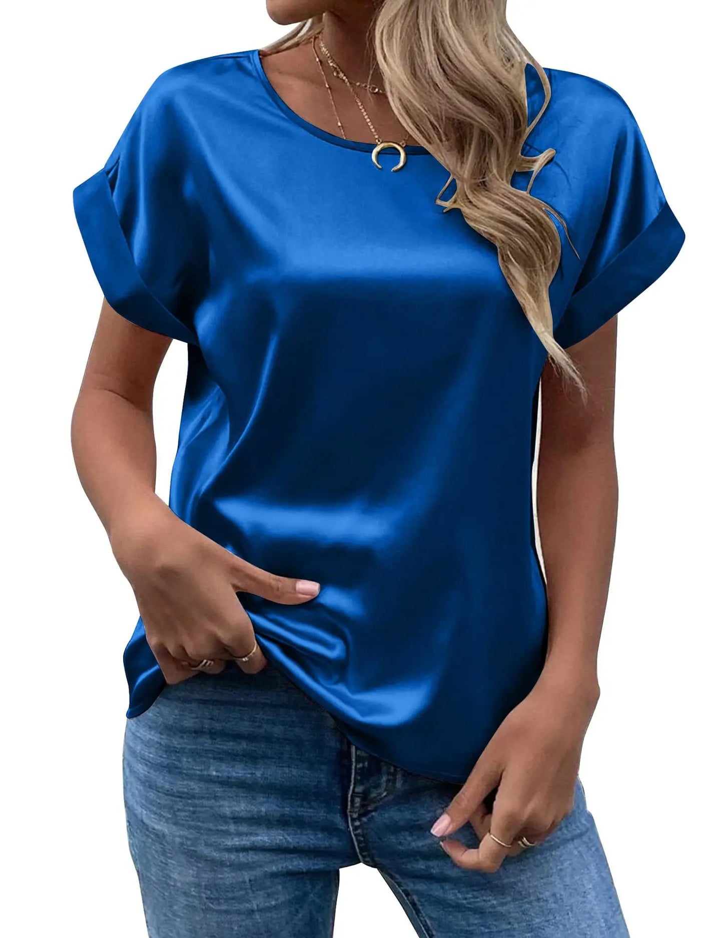 ZOCI Women's Short Sleeve Mercerized Cotton Round Neck Top