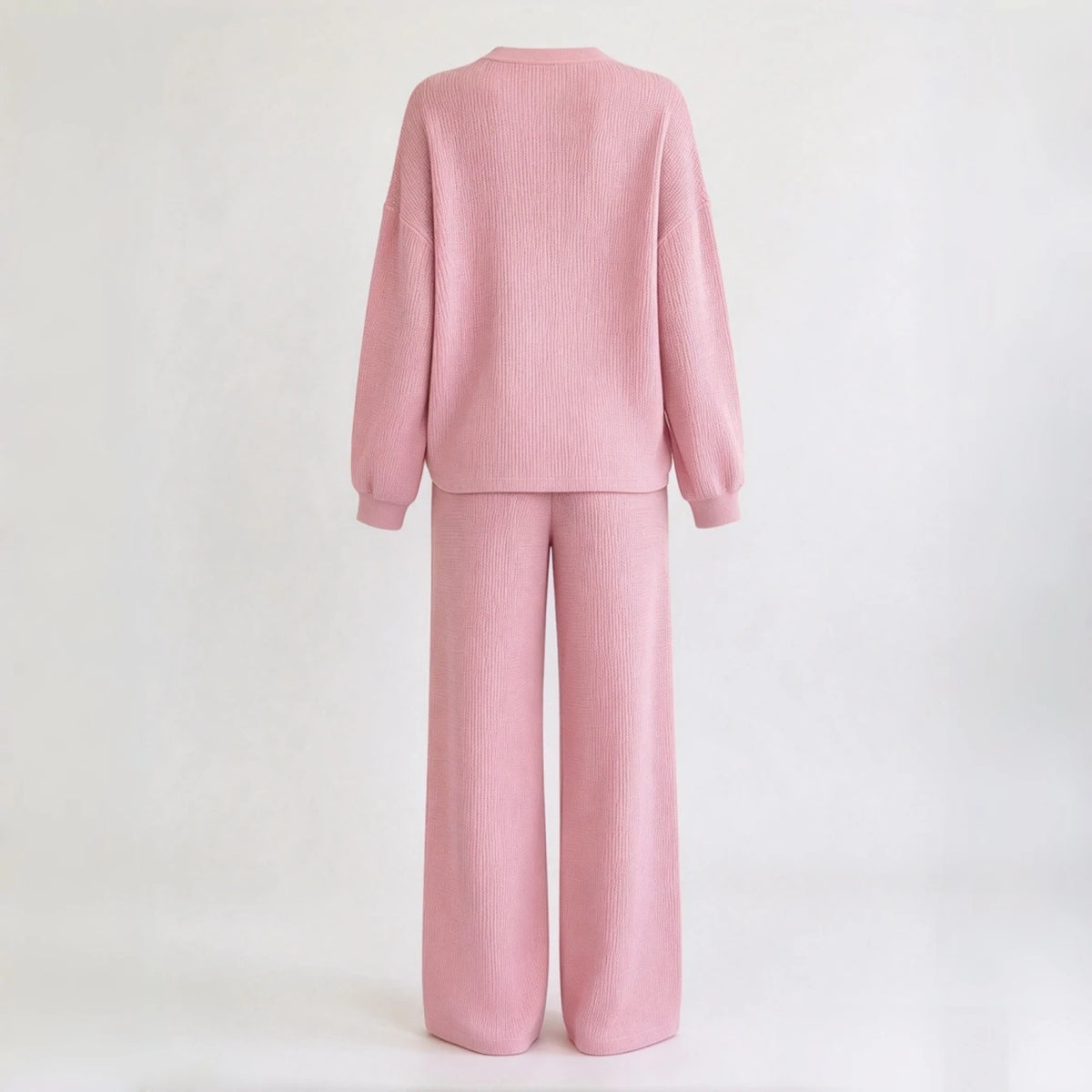SCACTO Women's Waffle Knit Henley Lounge Set And Wide-Leg Pants