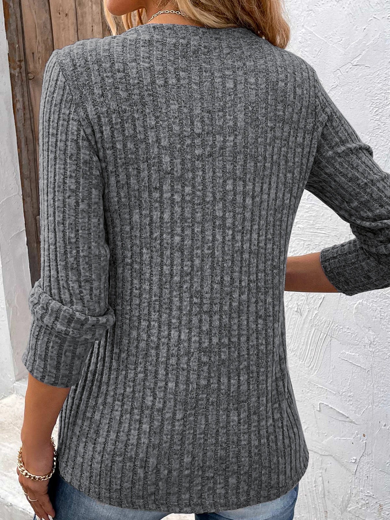 Women's Fashionable V Neck Button Up Top With Pit Stripes