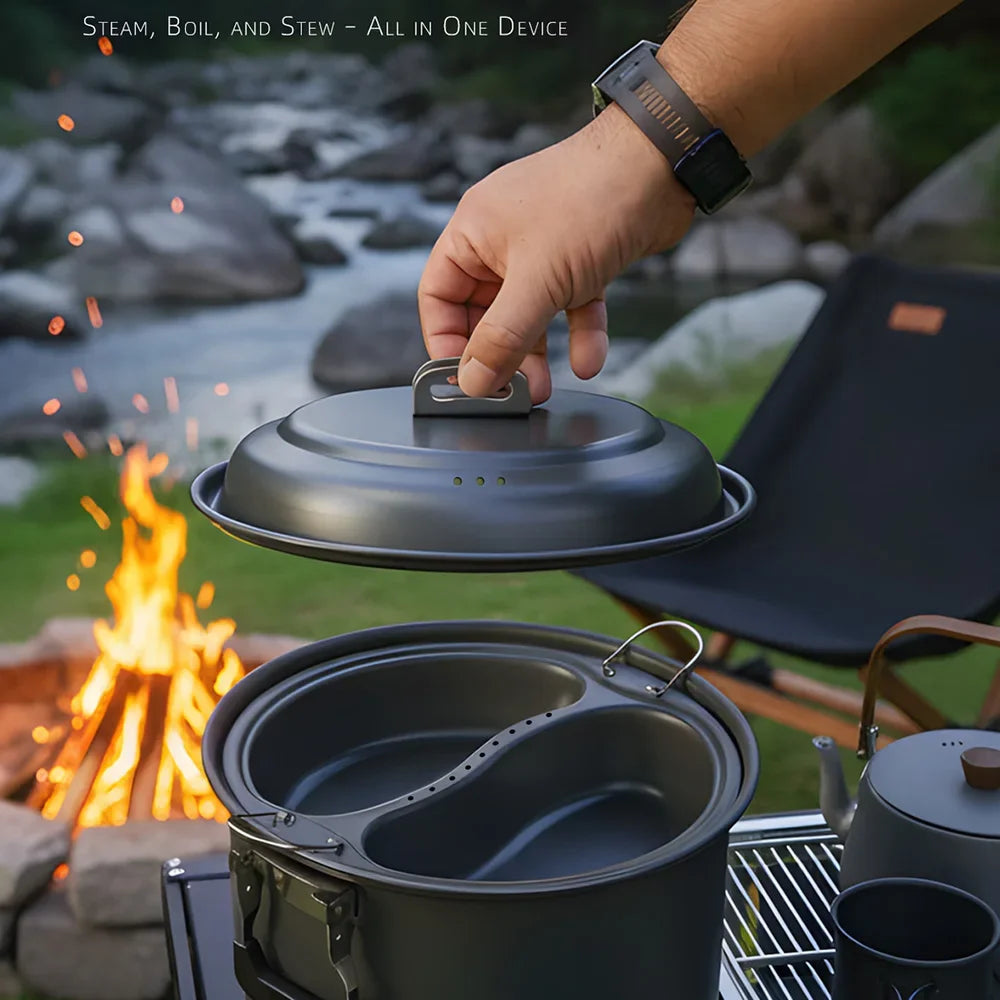 Camping Cookware Aluminum Camping Cooking Set Camp Kitchen  Large Pot for 4-7 People, Ideal for Outdoor, BBQ & Home Use
