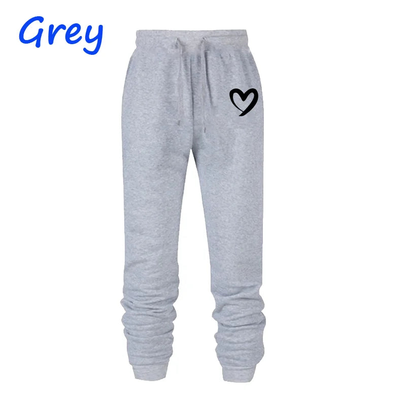 Women Heart Print Sweatpants Polyester Blend Jogger Trousers Autumn Winter