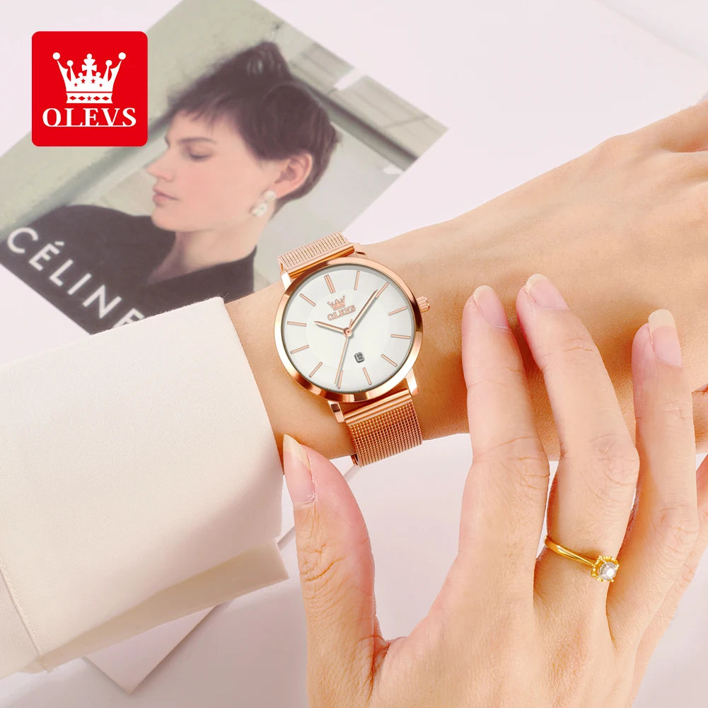 OLEVS Women's Ultra Thin Quartz Watch With Calendar And Waterproof