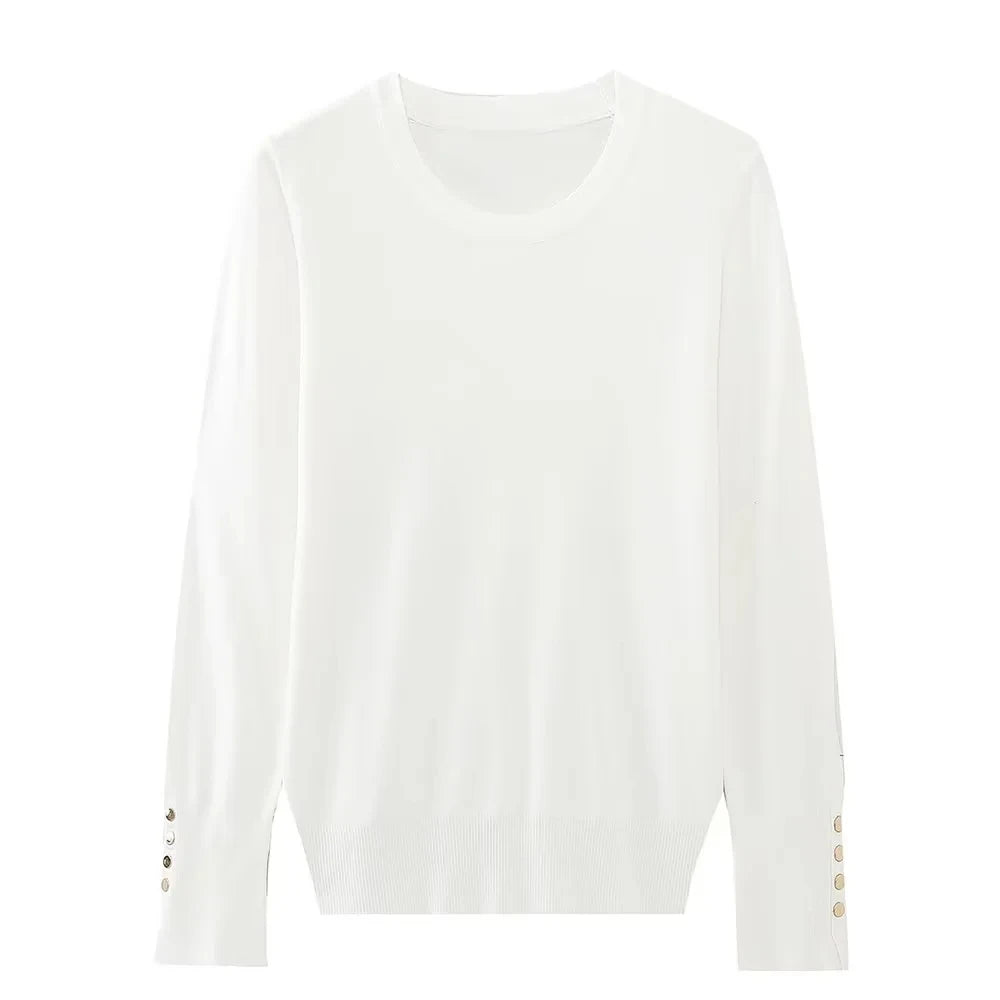Others Loose Long Sleeve Round Neck Knit Sweater For Summer