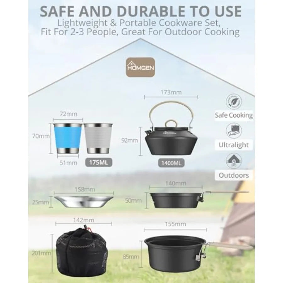 OLOEY Ultralight Anodized Aluminum Camping Cookware Set for Two