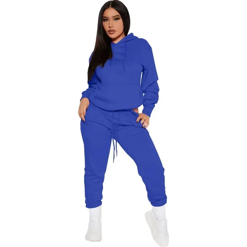 NONECN Winter Women Tracksuit Set Hooded Sweatpants Two Piece