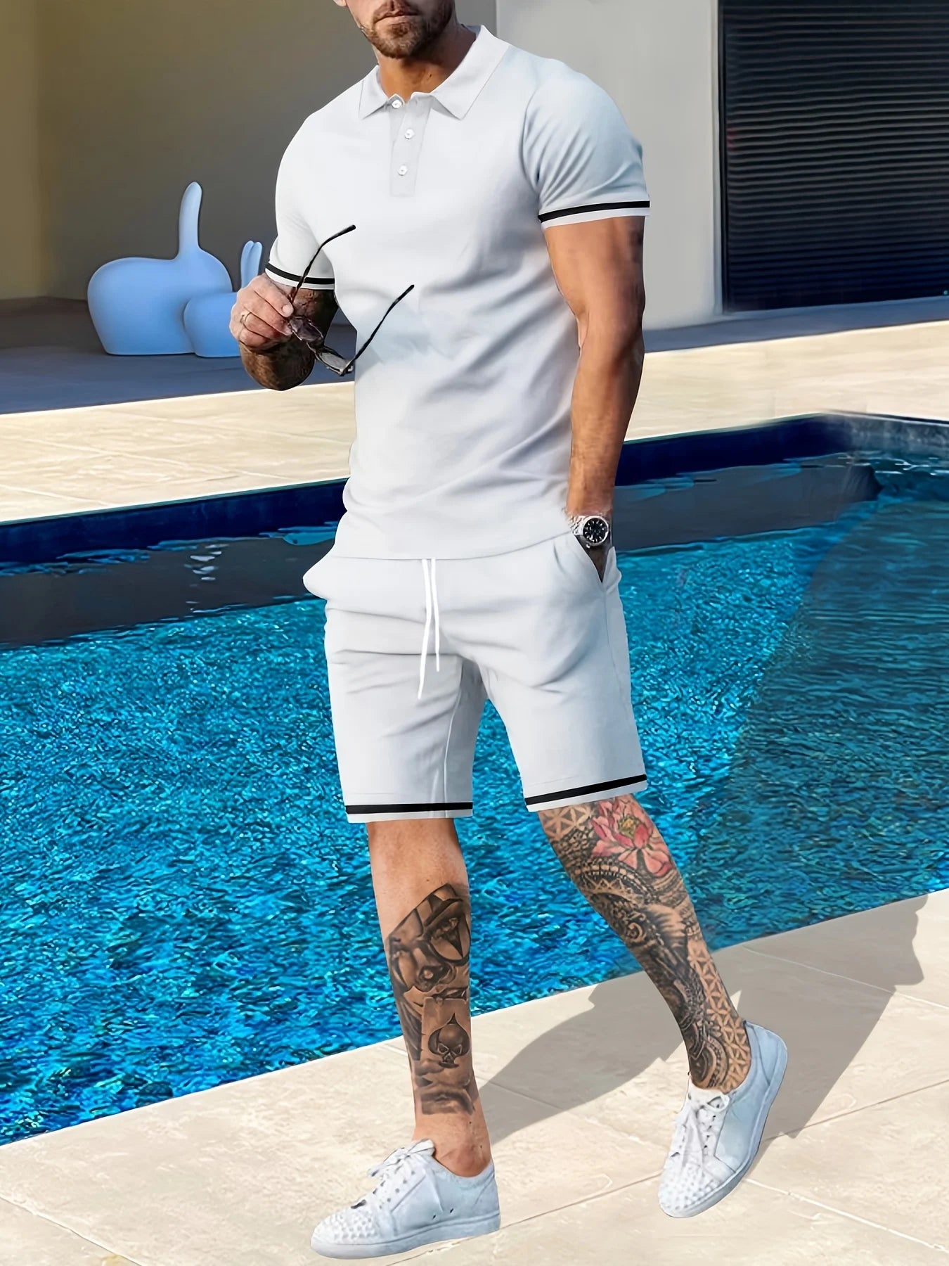 Men's Summer Polo Shirt And Shorts Athleisure Two Piece Set