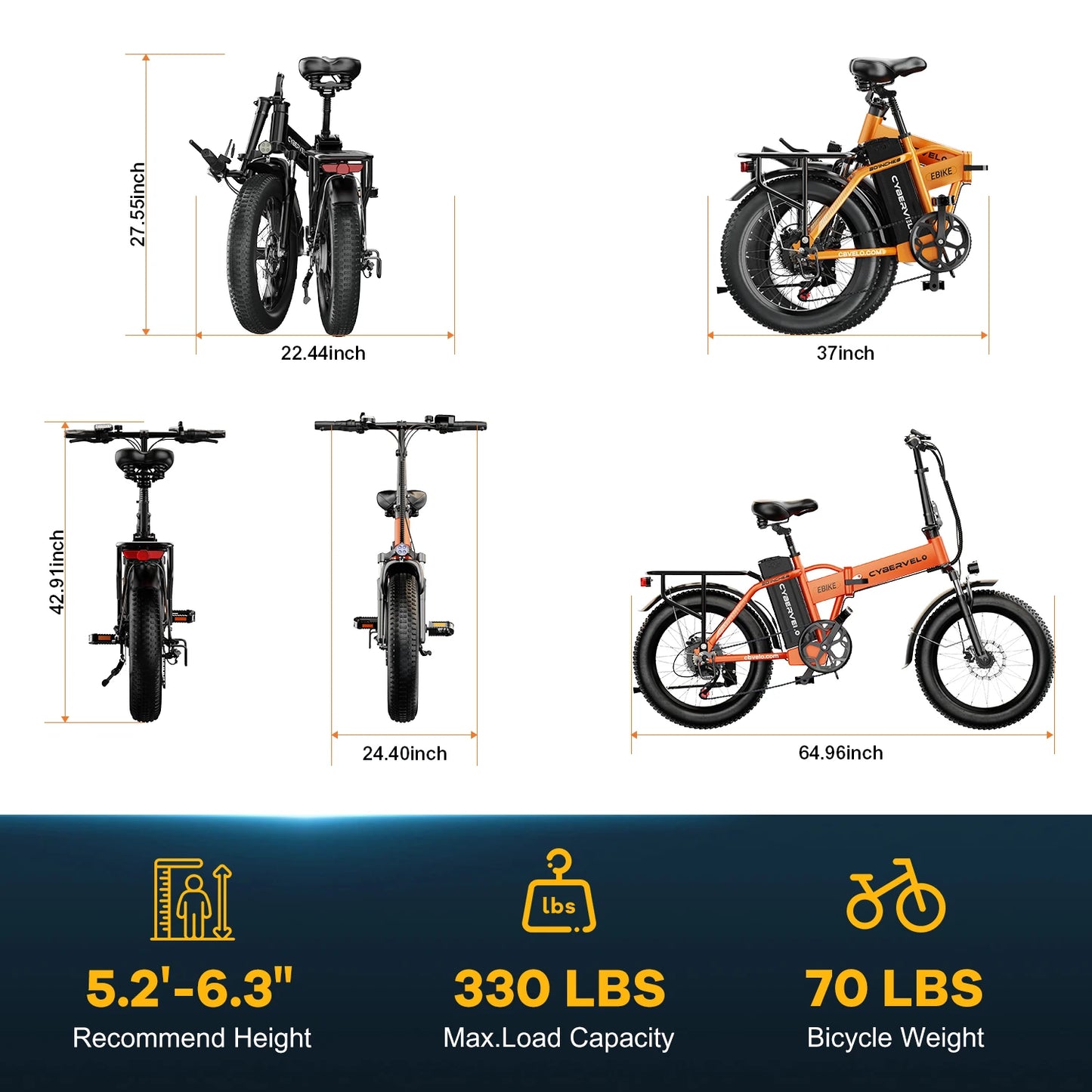CYBERVELO EK4 1000W Folding Electric Bike 48V Battery