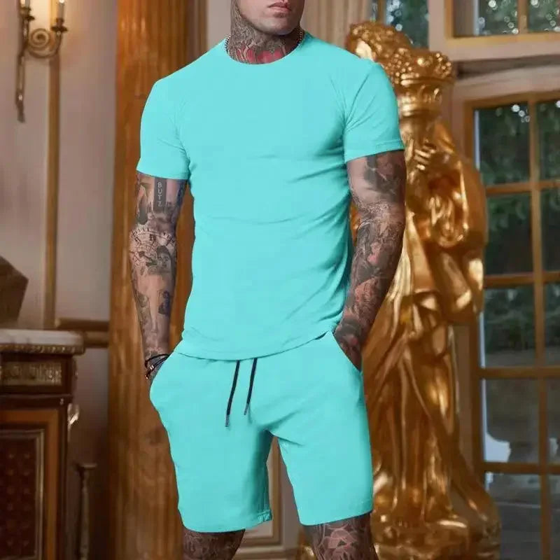 Mens Breathable Summer T Shirt And Shorts Two Piece Set