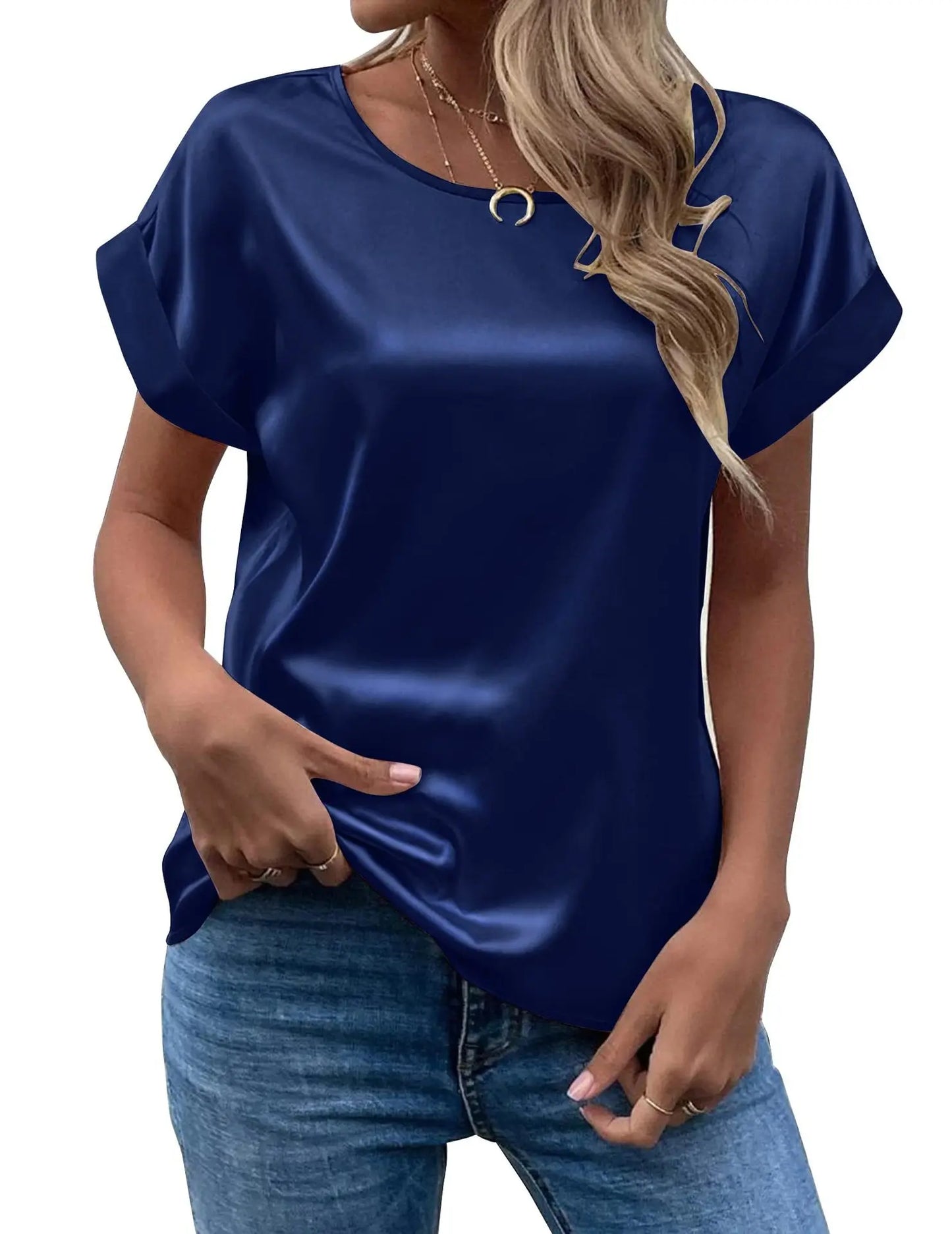 ZOCI Women's Short Sleeve Mercerized Cotton Round Neck Top