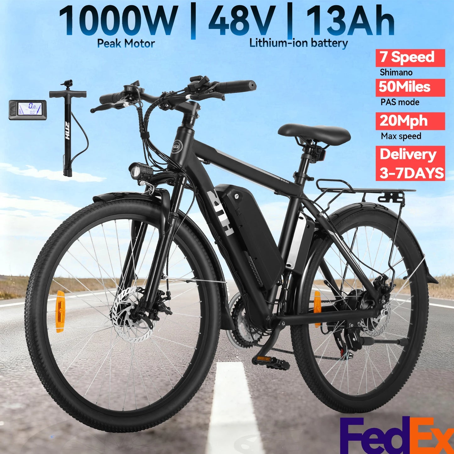 ZNH 1000W Electric Bike, 26 inch Electric Mountain Bike with 48V Battery,50Miles 20MPH Adult Ebike,UL 2849