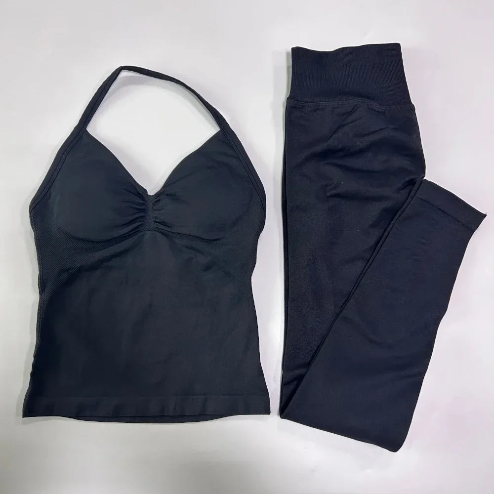 Seamless Gym Set For Women Tank Top And High Waist Scrunch Leggings