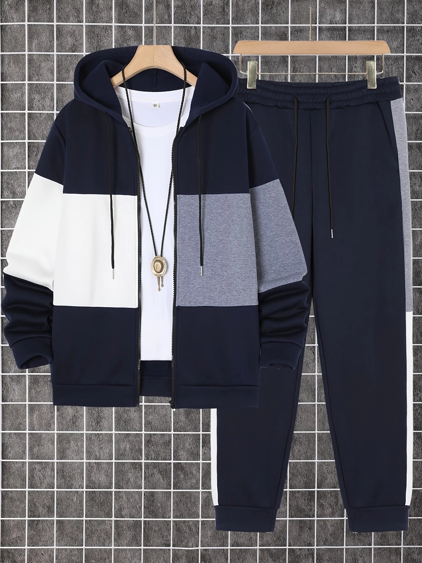 Men's Autumn Winter Printed Two-Piece Sweatshirt and Sweatpants Set