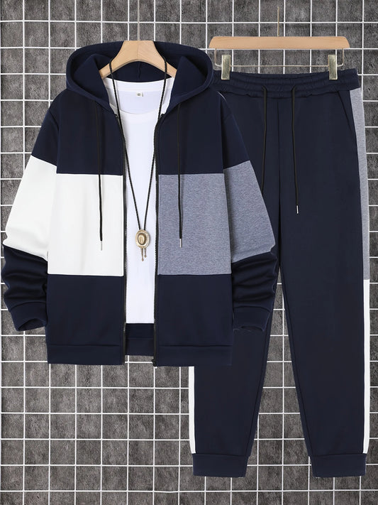 Men's Autumn Winter Printed Two-Piece Sweatshirt and Sweatpants Set