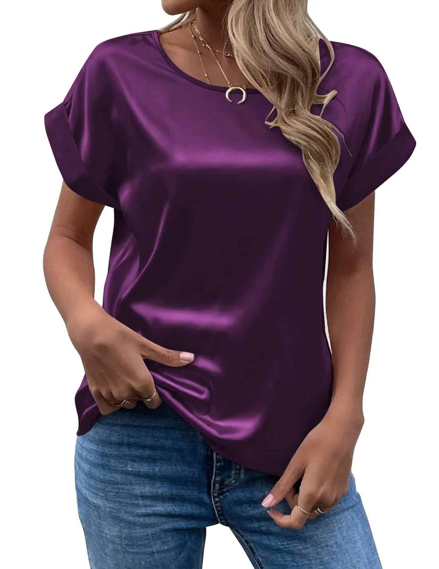 ZOCI Women's Short Sleeve Mercerized Cotton Round Neck Top