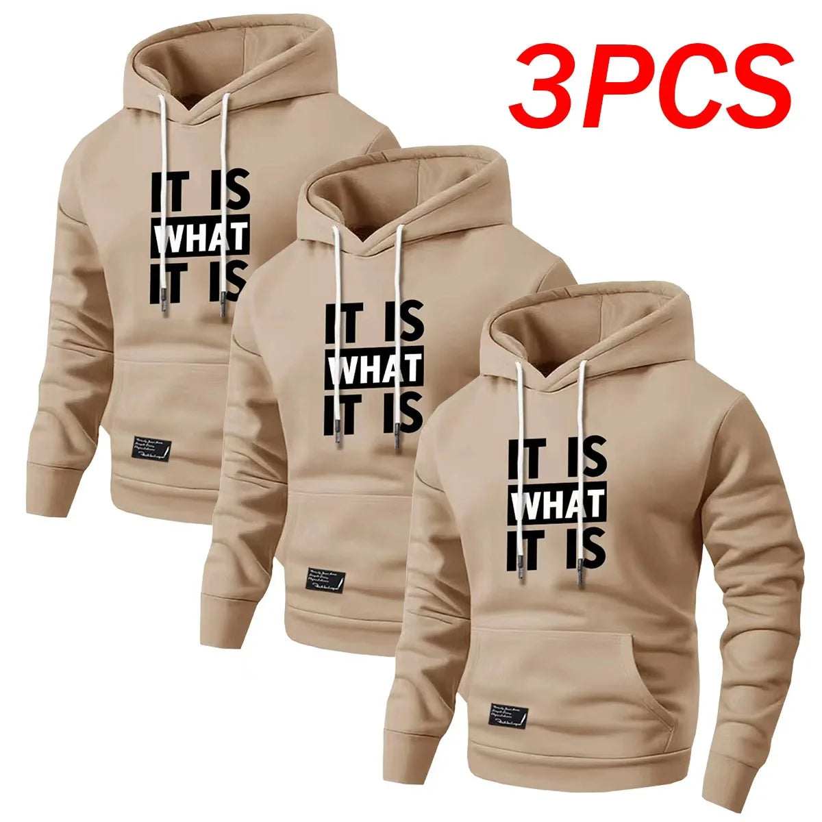 Mens Hooded Pullover Sweatshirt Set With Three Piece Printed Design