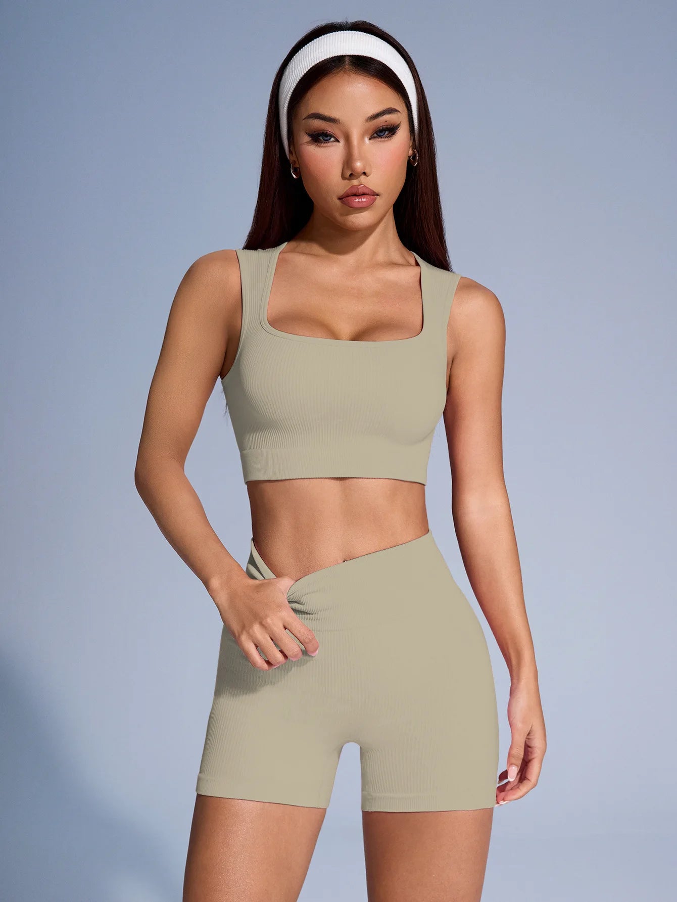 Seamless Ribbed Yoga Set Women Two Piece Gym Outfit