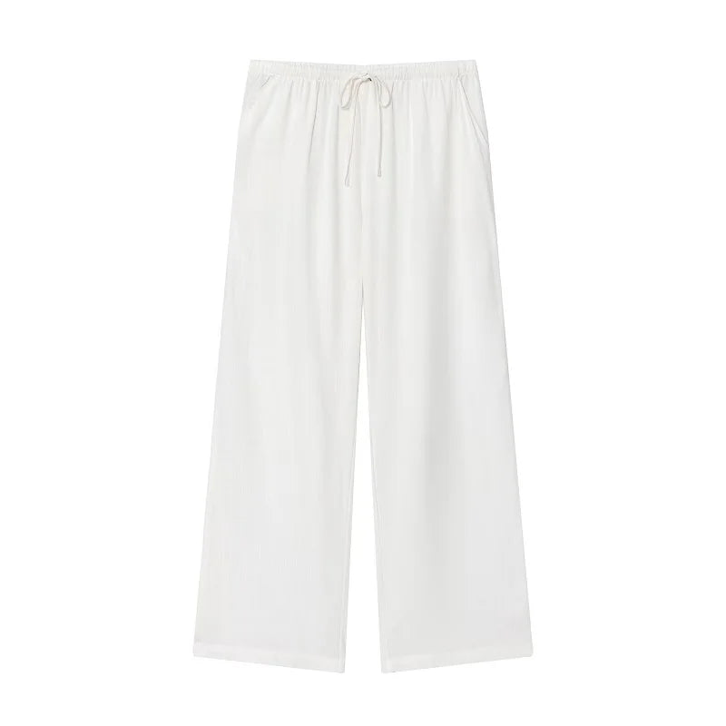 Mujer Women High Waist Pleated Wide Leg Casual Pants