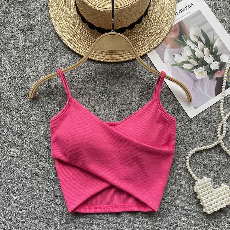 Yezw Irregular Casual Camisole Women Solid Slim Tank Top Strap Design
