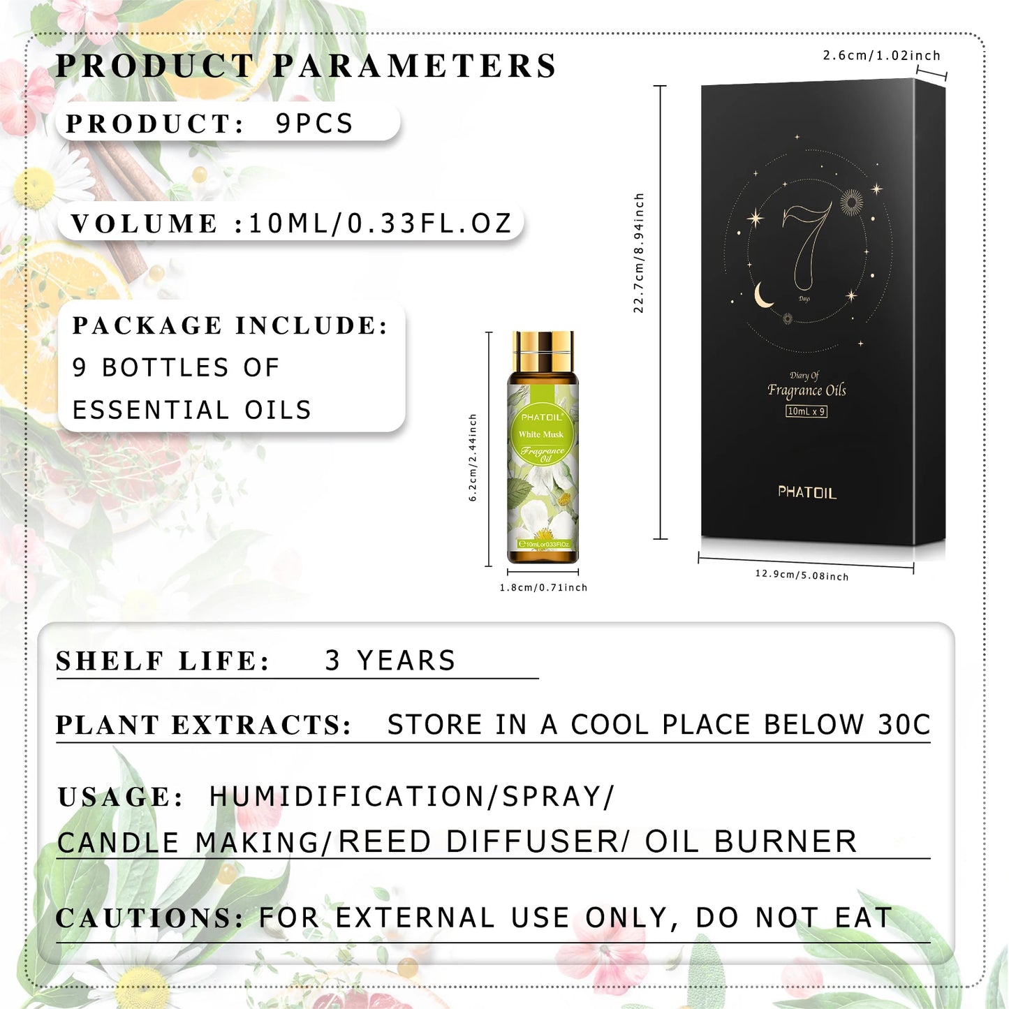 PHATOIL Nine Fragrance Oil Gift Set Assorted Scents