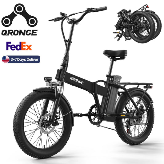 QRONGE Waterfall Folding Electric Bike 1000W Peak 48V Removable Battery