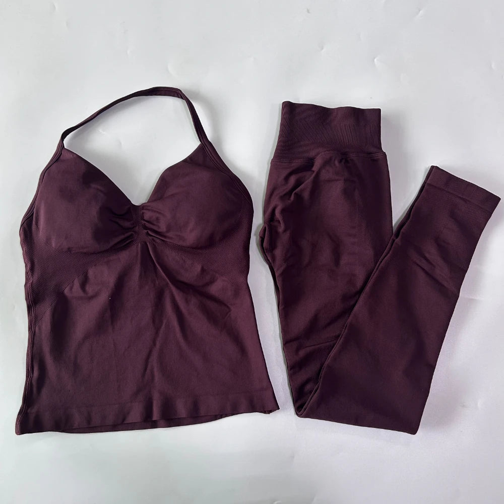 Seamless Gym Set For Women Tank Top And High Waist Scrunch Leggings