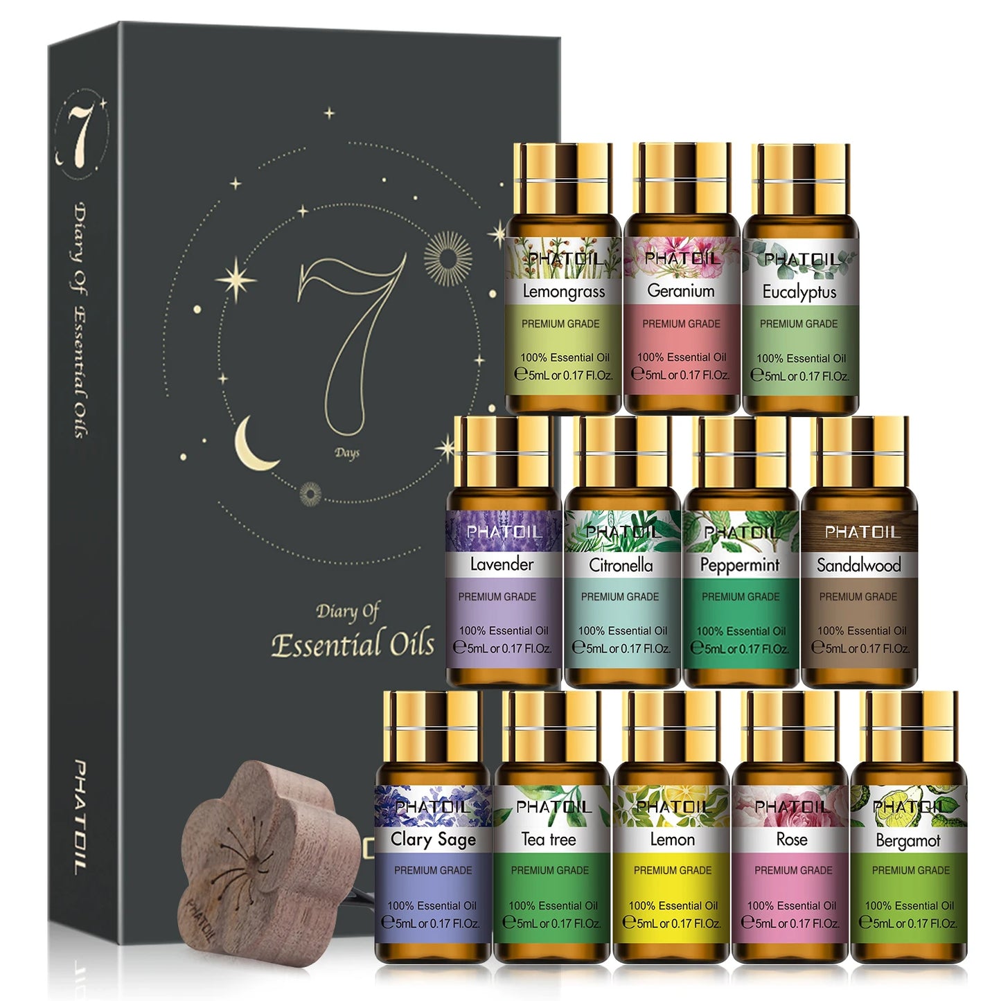 PHATOIL 12 Piece Gift Box Essential Oils Lavender Rose Lemongrass