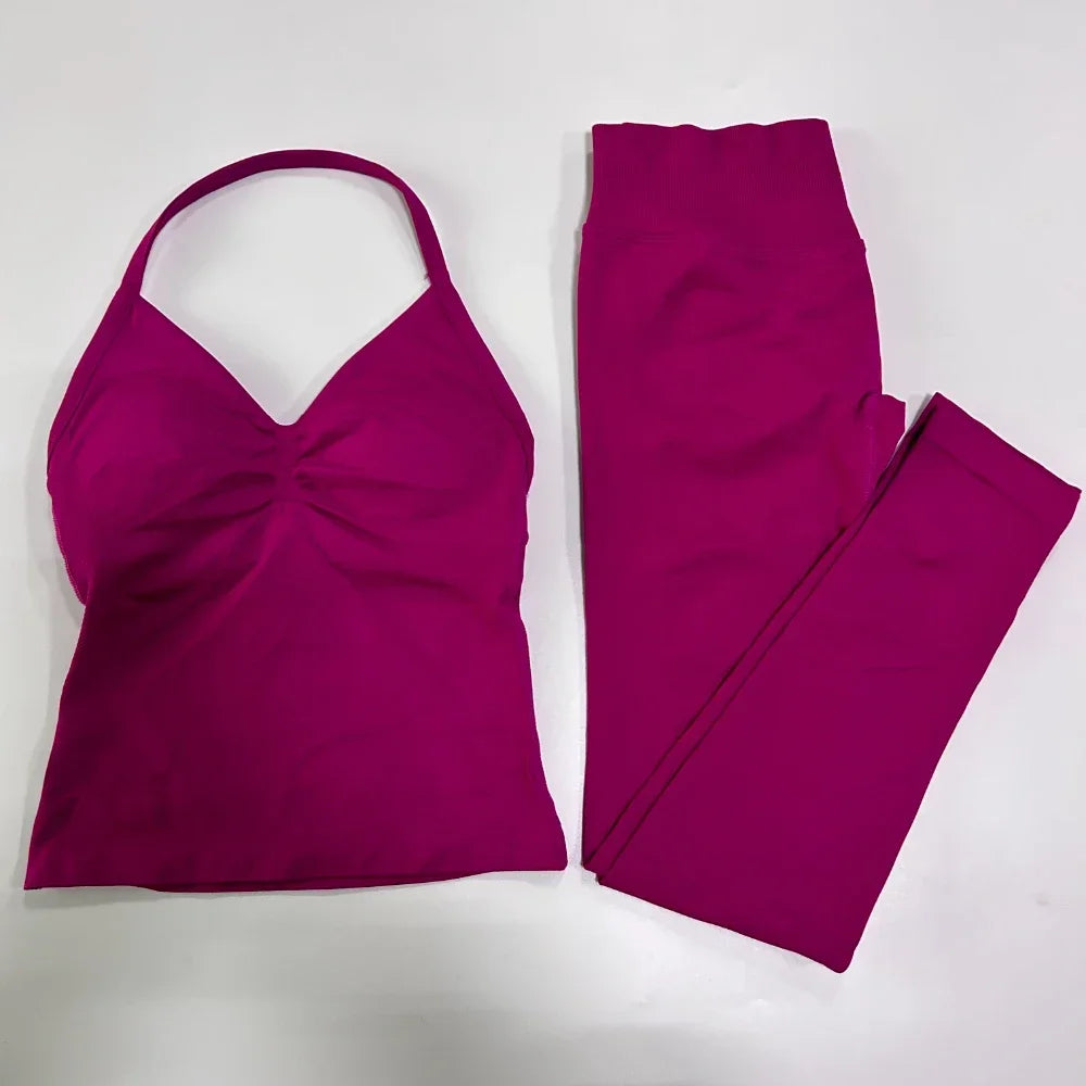 Seamless Gym Set For Women Tank Top And High Waist Scrunch Leggings