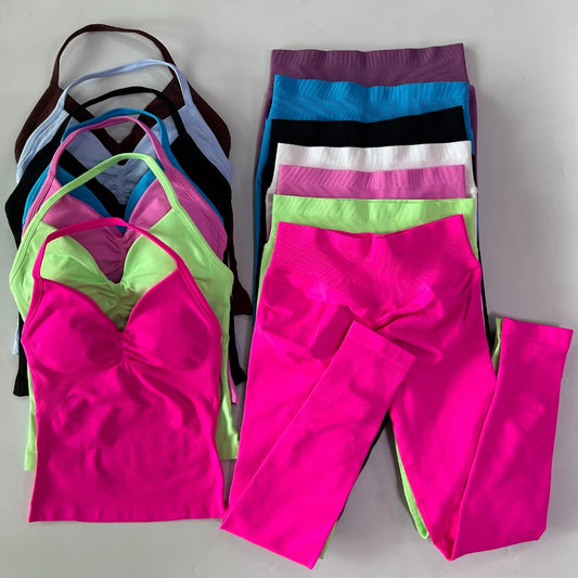 Seamless Gym Set For Women Tank Top And High Waist Scrunch Leggings