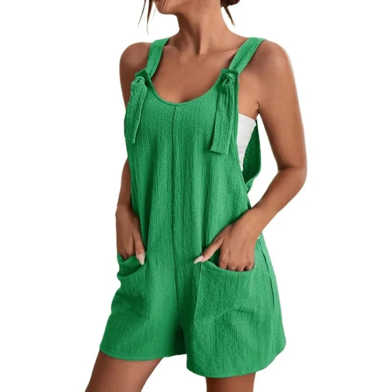 Women's Summer Jumpsuit Lace Up Wide Leg Romper With Pockets