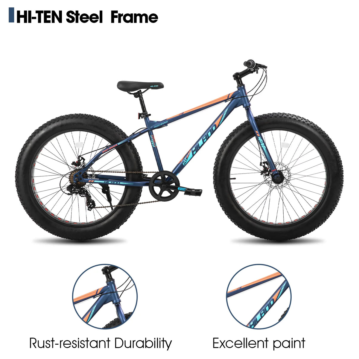Hiland Fat Tire Mountain Bike Shimano Gears Dual Disc Brakes