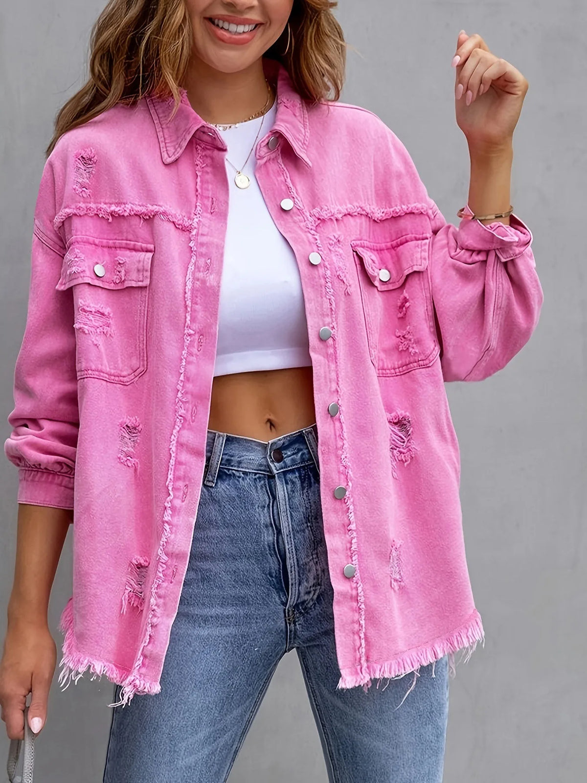 CLILSNOW Women's Long Sleeve Denim Jacket With Turn Down Collar