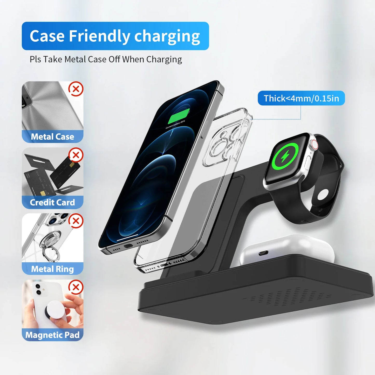 3 In 1 Wireless Charging Station Magnetic Fast Charging 18W Foldable For IPhone 16 15 14 13 12 Pro/Pro Max/Plus/Watch & Airpods