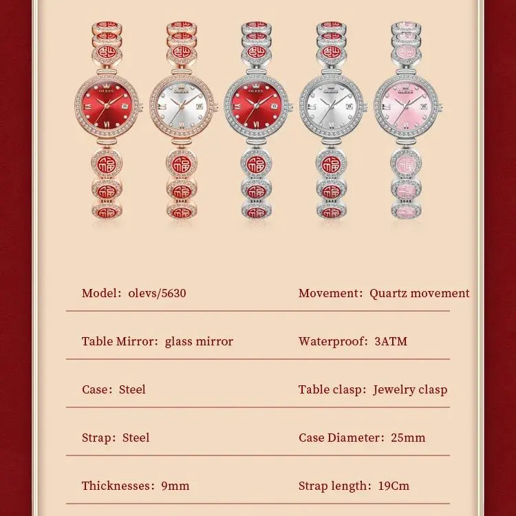 OLEVS 5630 Women Diamond Date Quartz Watch Waterproof Bracelet