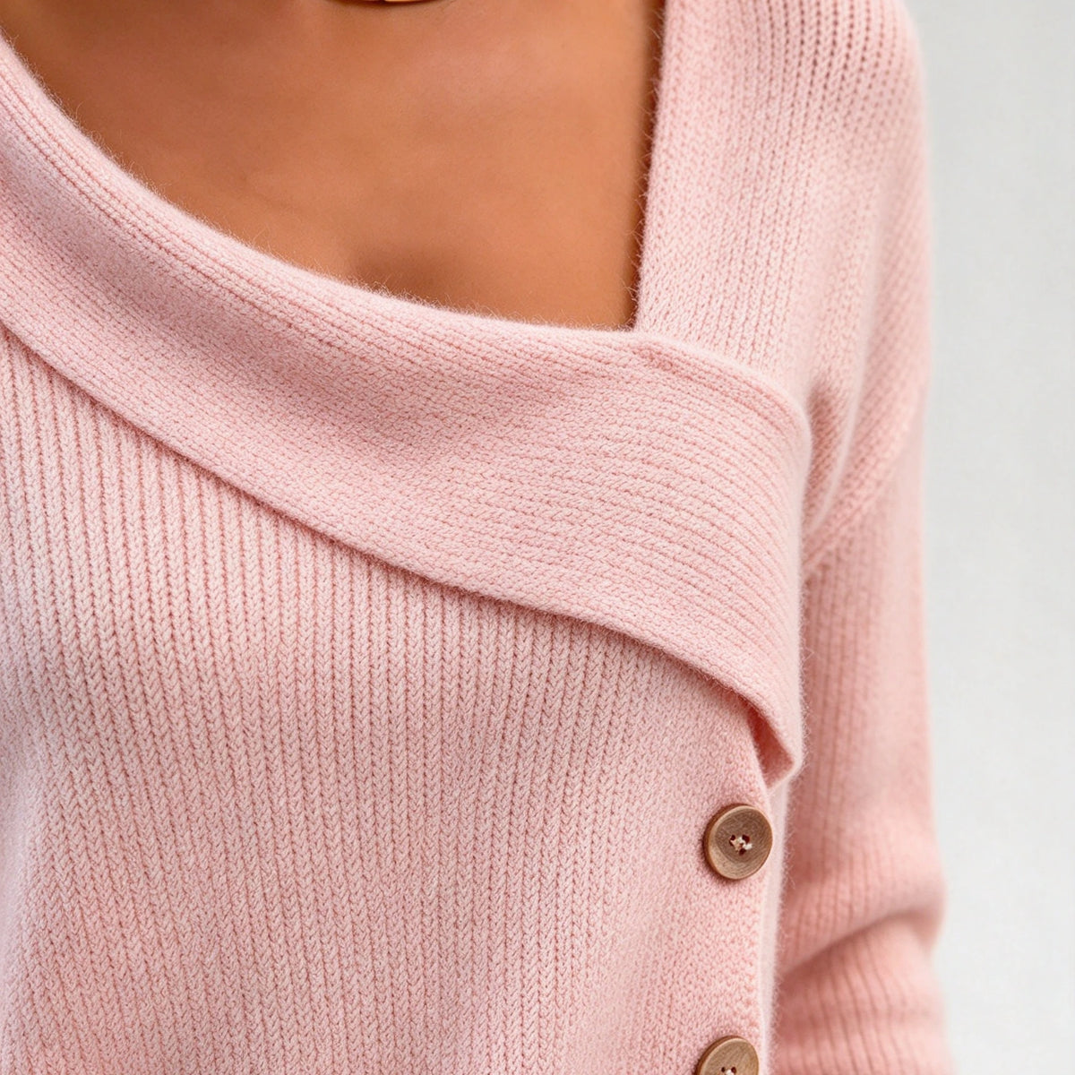 SCACTO Womens Asymmetric Off Shoulder Knit Sweater With Buttons