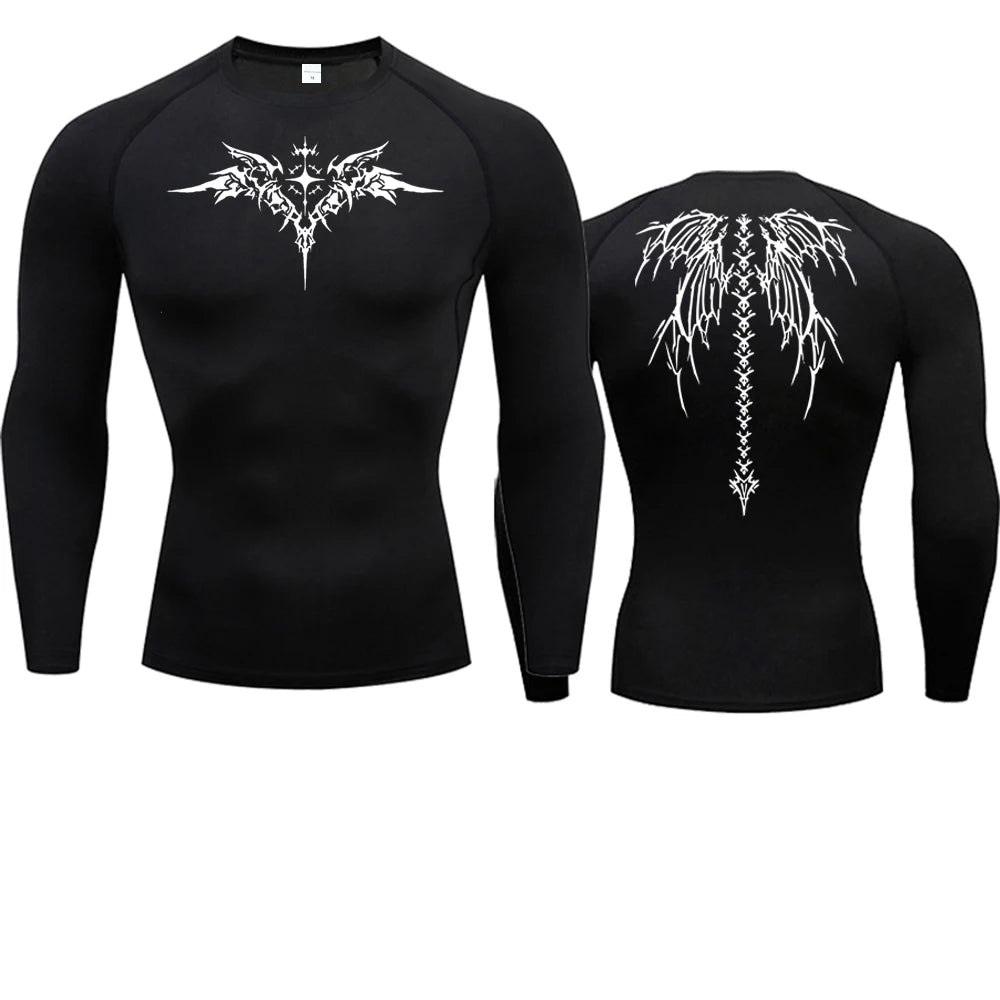 Anime Print Compression Shirt For Men Quick Dry Running Tee