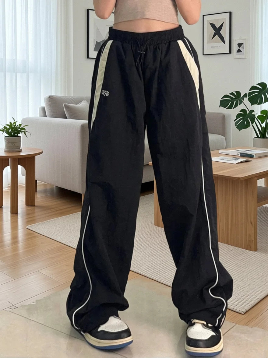 THTRUME Women's Casual Wide Leg Cargo Pants With Elastic Waist