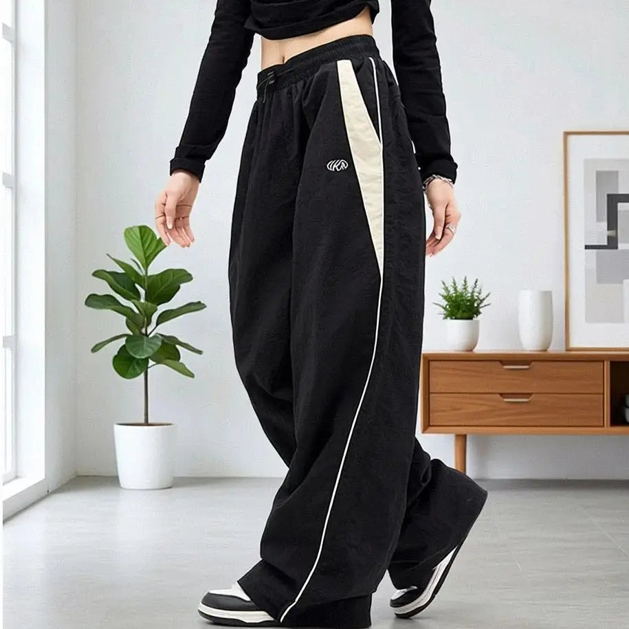 THTRUME Women's Casual Wide Leg Cargo Pants With Elastic Waist