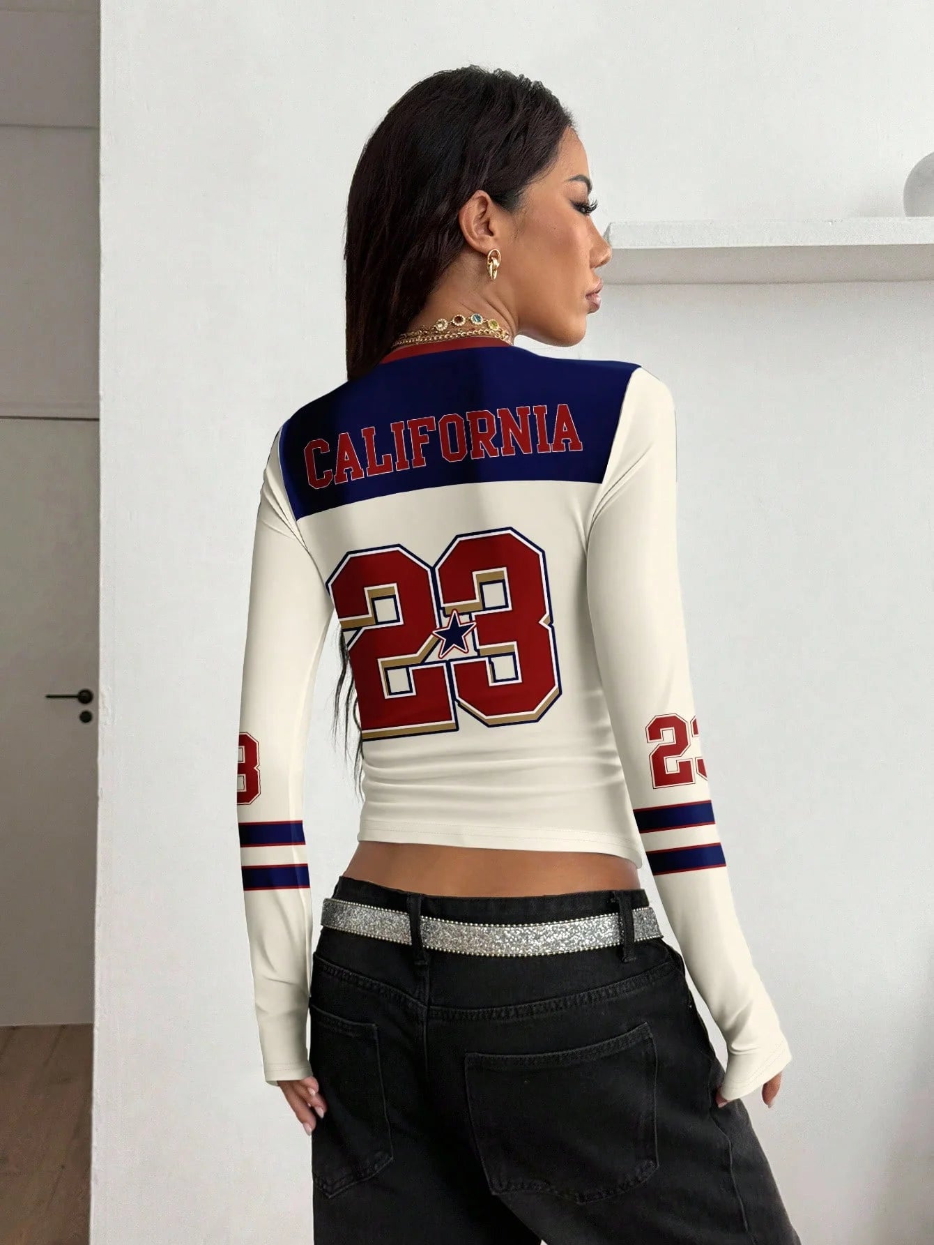 Ladies Streetwear V Neck Bustier T Shirt Jersey Top Racing