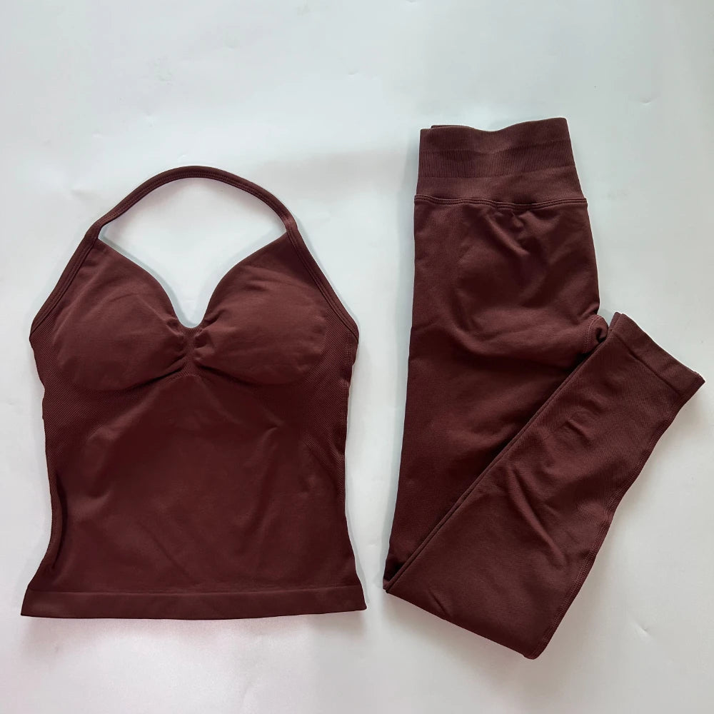 Seamless Gym Set For Women Tank Top And High Waist Scrunch Leggings