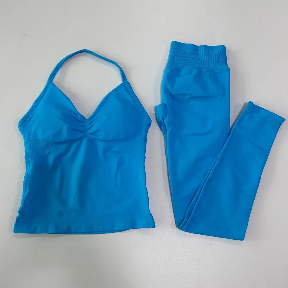 Seamless Gym Set For Women Tank Top And High Waist Scrunch Leggings