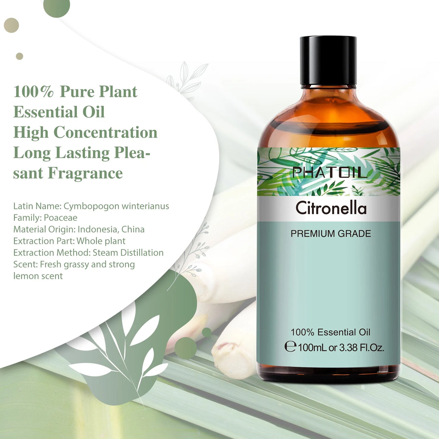 PHATOIL Citronella Pure Essential Oil For Diffuser And Aromatherapy